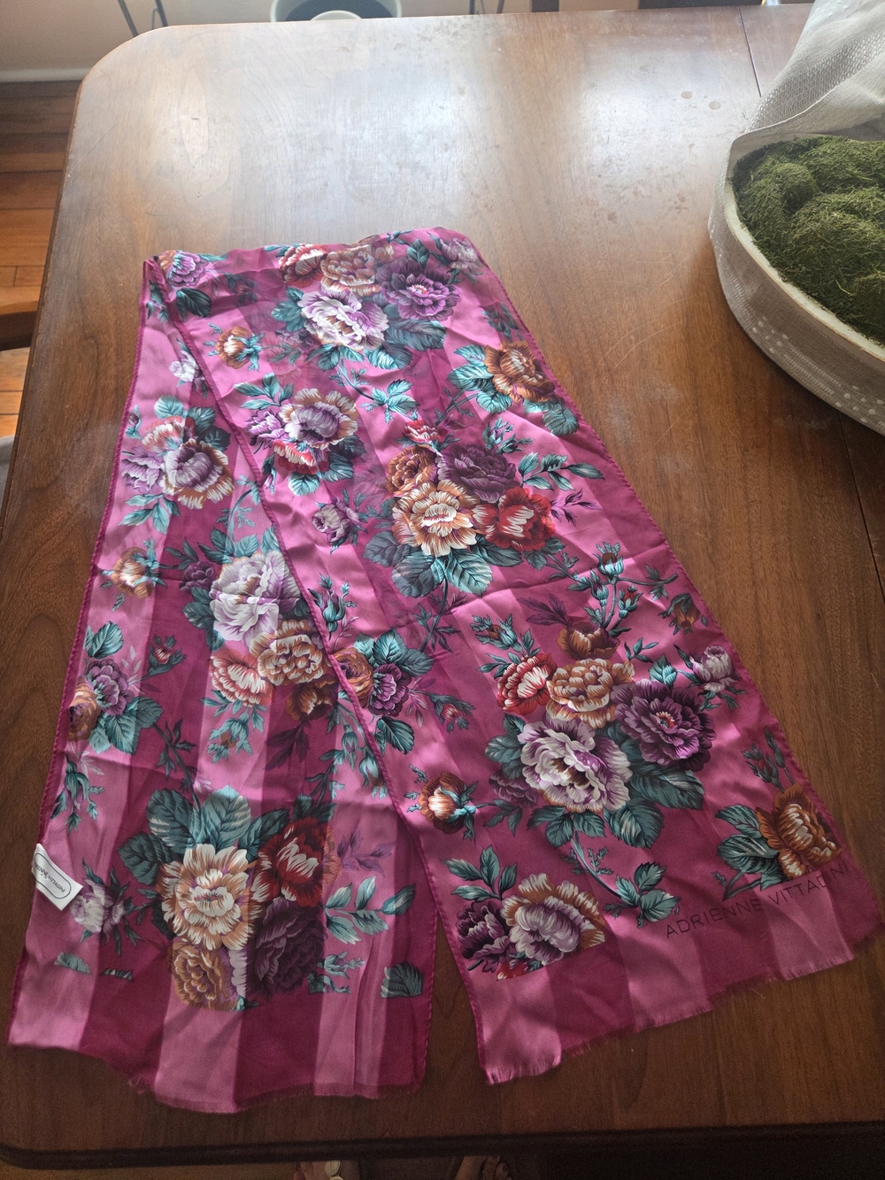 Adrienne Vittadini Magenta Floral Vintage Silk Scarf